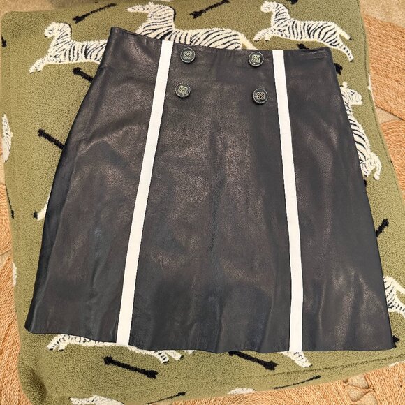Sandro Paris 'Gansia' Black Genuine Leather White Stripe Mini Skirt size 1 - Picture 1 of 6